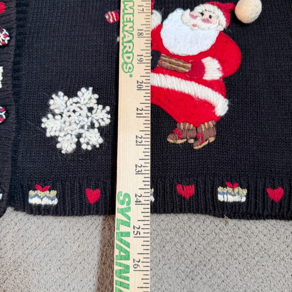 Vintage 2000s Heirloom Collectibles Santa Christmas Cardigan Sweater Black XL - Picture 5 of 6